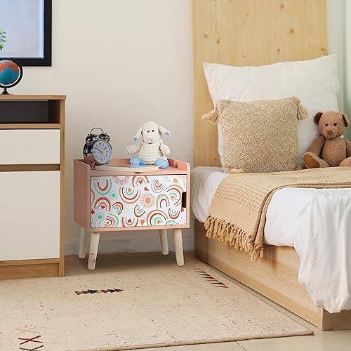 Relaxdays Table de Chevet, pour l'enfant, Case, Design météorologique, Bois de pin et MDF, HLP 41x40x30 cm, Multicolore - Nail Gallerys