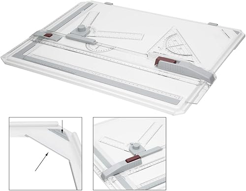 ECD Germany Table Planche À Dessin A3 Professionnelle - Bloc Multifonction avec Accessoires - Mouvement Parallèle Angle Réglable pour L'étudiant Travaillant Bureau Conception Graphique D'architecture - Nail Gallerys