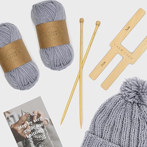 Kit de tricot de couverture calm Club - Ensemble de tricot de couverture Chunky Comfort - Comprend 7 Pelotes de Laine Chunky, Une Aiguille à Tricoter en bambou et Un guide de Tricotage - Nail Gallerys