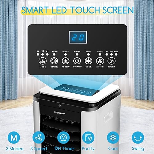 Aigostar Elsa 33QNU – Rafraîchisseur d’air avec télécommande. 75W, 3 modes, idéal pour 35m2. Minuterie 12 heures, réservoir de 8L. Blocs réfrigérants inclus. Noir et blanc.(1) - Nail Gallerys