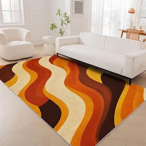 AAFUOO Tapis moderne du milieu du siècle pour salon, chambre à coucher, style bohème, doux, lavable, antidérapant, style bohème, 120 x 170 cm, orange - Nail Gallerys