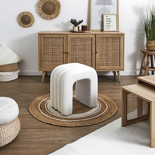 HOME DECO FACTORY, HD0339, Pouf Arc Bouclette Archy, Natural Crush, Mobilier, Assise, Pouf et Coussin de Sol, 41x42x29 cm, Hauteur Assise 42 cm, Blanc - Nail Gallerys