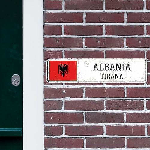 Madcolitote Panneau en métal avec drapeau de l'Albanie personnalisé, panneau en métal de la capitale de l'Albanie, souvenir de la ville de la capitale de l'Albanie, panneau en métal en aluminium, - Nail Gallerys