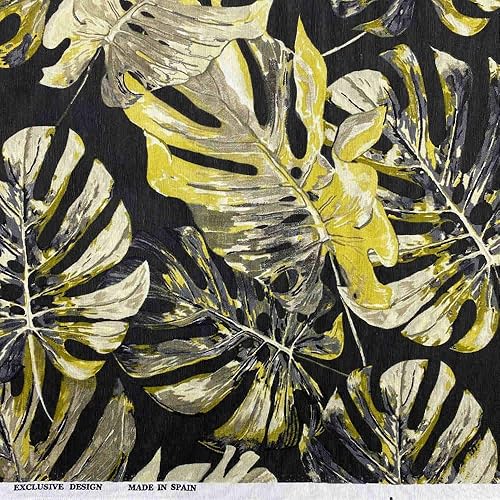 Kt KILOtela - Tissu Toile Imprimé, Confection Décoration Intérieure, Assises de Fauteuils, Rideaux, Coussins, 100 cm Longueur x 280 cm Largeur, Botanique, Feuilles, Vert - 1 Mètre - Nail Gallerys