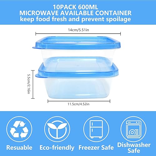 vicihoho 10 Boîtes 600ML Congélation Boite Repas Sans BPA Boîtes à Déjeuner Empilables Congélateur avec Couvercle de Préparation de Repas Stockage, Micro-ondes, Congélateur, Passe au Lave-Vaisselle - Nail Gallerys