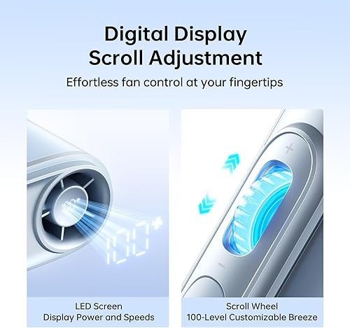 JISULIFE Ventilateur de cou portable, 100 vitesses de refroidissement 40 000 tr/min, mini ventilateur personnel portable, batterie 16H 4500 mAh avec écran LED, ultra léger en plein air, voyage, cadeau - Nail Gallerys