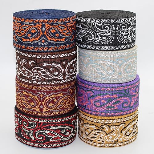 LEDUC 5 mètres Sangle avec motif Paisley Oriental Cashemire Iranien Fleur Goute 100% Polyester Différentes couleurs 50mm 21 Bleu Orange Gris - Nail Gallerys