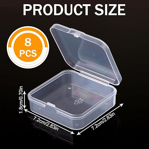 Lot de 8 de boîtes de rangement carrées en plastique transparent,Petite Boite Rangement Plastique,avec couvercles,pour les perles, les bouchons d'oreille et d'autres petits objets (7.2 * 7.2 * 1.8cm) - Nail Gallerys