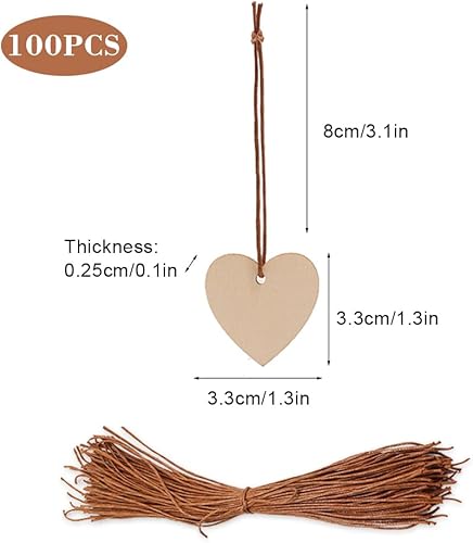 YZROHYI 100 Pièces Petit Coeur en Bois Decoration,Cœur En Bois A Suspendre avec Trou,Deco Mariage Coeurs En Bois à Peindre,Tranche Bois à Écrire Naturel Avec Ficelle,Décorations pour Mariages - Nail Gallerys
