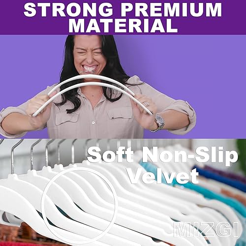 MIZGI Lot de 50 cintres en Velours de qualité supérieure Robustes – Cintres en Feutre antidérapants – Cintres en Velours Blanc – Crochets chromés pour économiser de l'espace - Nail Gallerys