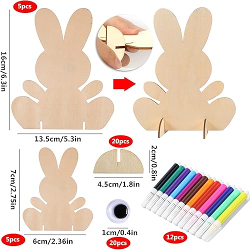 Lemotoy Lapins en Bois à Peindre, Bricolage Décoration de Lapin de Pâques, DIY Pâques Lapins en Bois, des Yeux écarquillés, Ensemble Artisanal Enfants Printemps pour Pâques Décorations (10) - Nail Gallerys