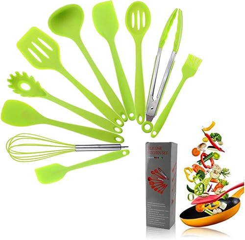 Hoshen Lot de 10 ustensiles de cuisine antiadhésifs en silicone résistant à la chaleur Vert - Nail Gallerys