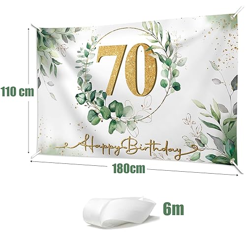 Bannière Happy Birthday 70 Ans Banderole Vert Or Anniversaire Toile de Fond Grand Tissu de Photographie pour Fête 1.1 x 1.8m - Nail Gallerys