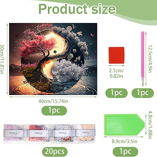 Yvmew Peinture Par Numéros Pour Adultes, Arbre Peinture Diamant Adulte, Arbre Yin Yang 5D Diamond Painting, Paysage DIY Diamond Art Painting Kits, Nature Yin et Yang Diamant Kits 30x40cm - Nail Gallerys