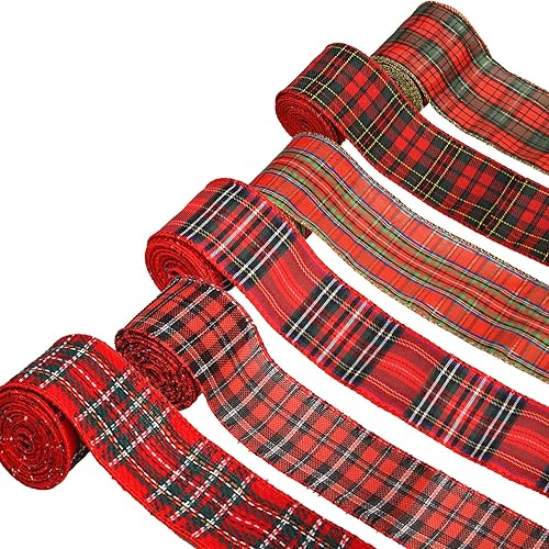 NAUZE Lot de 6 rouleaux de ruban tartan de Noël à bord métallique rouge et vert pour décorations de sapin de Noël, couronnes de nœuds - Nail Gallerys