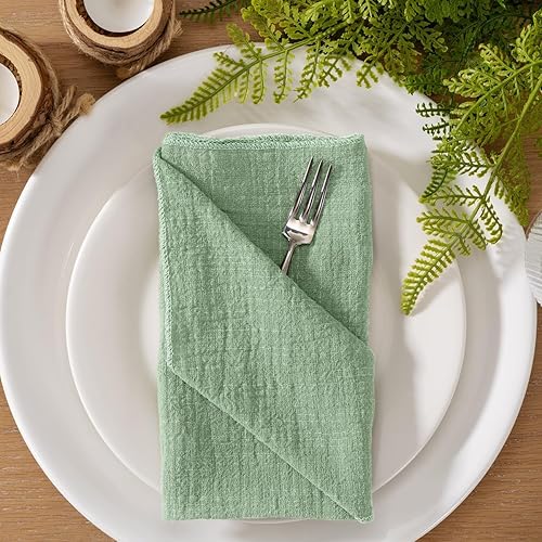 MLMW Lot de 10 serviettes de table en coton et lin de style bohème pour fête des mères, fête de mariage, fête prénuptiale, anniversaire - Vert sauge - 41,9 x 42,7 cm - Nail Gallerys
