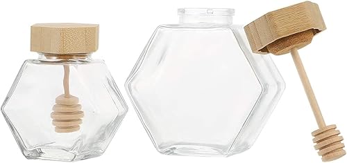 MAGICVOGEL Pot à miel en verre - Distributeur de miel avec cuillère en bois et couvercle - Pour confiture, sirop - 100 ml - Nail Gallerys
