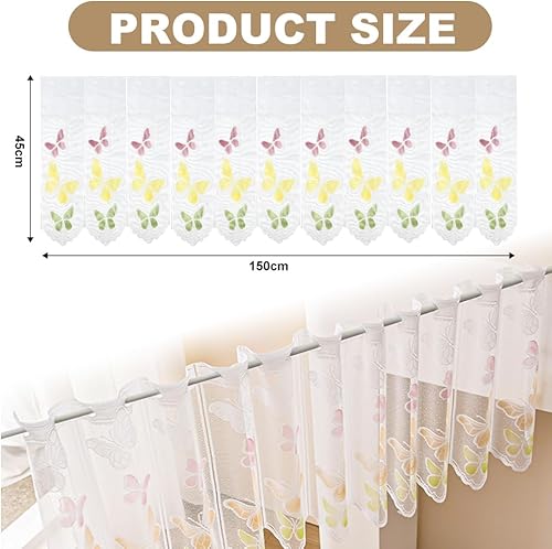 LPAMABA Rideaux de la Cuisine Dentelle Rideau Blanc avec Motif de Papillon Rideau Brise-bise en Jacquard Semi-Transparent Rideau Court avec Passants Rideau Décorant Le Salon Chambre 150x 45cm (L x H) - Nail Gallerys