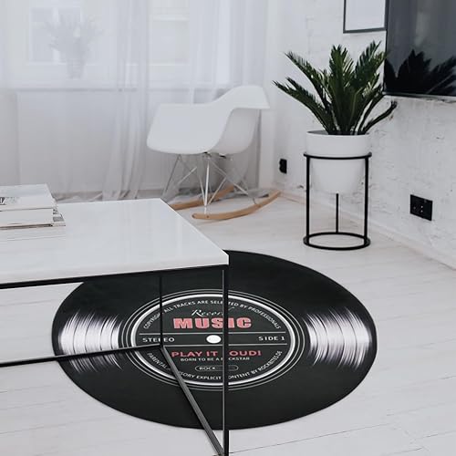 KRIPINC Tapis Disque Vinyle, Tapis Musique, Tapis Rond 120, Tapis Poil Ras, Tapis en 3D, Tapis Rond Moderne pour Salle de Musique, Salon, Chambre, Salle de Jeux (120x120cm, Style C) - Nail Gallerys