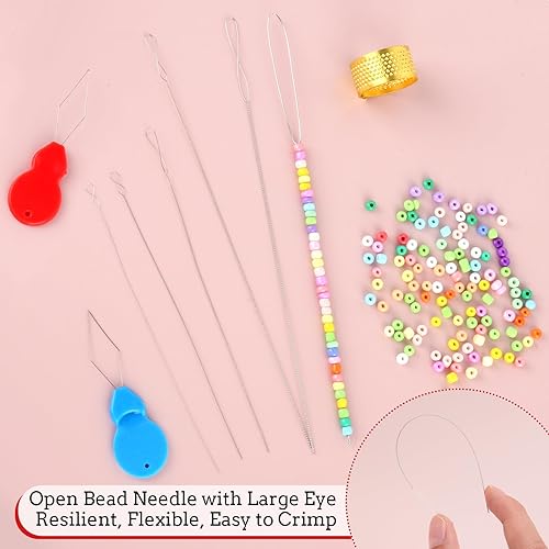 Lot de 14 aiguilles à perles pour enfiler des perles, avec bouteille d'aiguille, dé à coudre, ciseaux, enfile-aiguille, aiguilles en acier inoxydable pour enfiler des perles, aiguilles à perles extra - Nail Gallerys