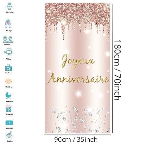 Joyeux Anniversaire Bannière en Or Rose, Décoration de Fête d'anniversaire de Bannière de porte, Banderoles pour Fêtes Anniversaire de la femme, Signe de Bienvenue Fête d'anniversaire - Nail Gallerys