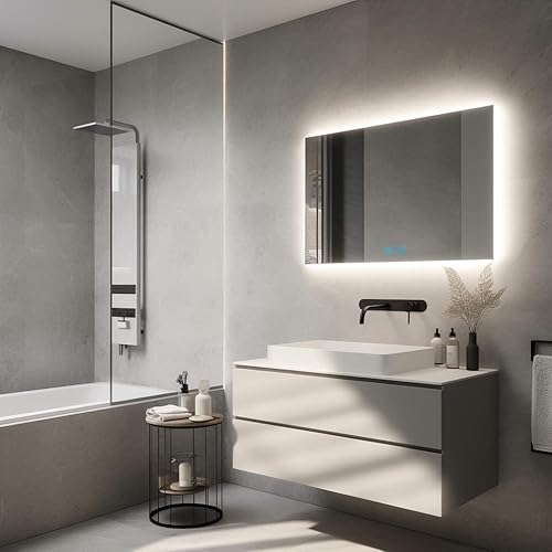 Finmrys Miroir Salle de Bain avec Eclairage 90x60cm 3 Températures de Couleur, Fonction Mémoire, Anti-buée Interrupteur Tactile IP44 Étanchéité Horizontal Vertical 35 x 24 inch - Nail Gallerys