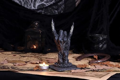 Nemesis Now B5159R0 Baphomet's Horns Figurine Main d'horreur en polyrésine, Noir et Argent, Taille Unique - Nail Gallerys