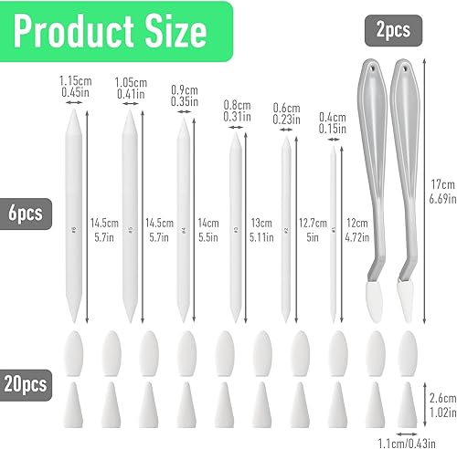 Lot de 28 outils de dessin pour croquis, estompes et essuie-croquis - Outils de mélange - Tortillions - Crayon à huile pastel - Feutres en papier souple - Bâtons de mélange pour artiste - Nail Gallerys