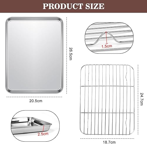 MININUSI Plaque à Pâtisserie Four, 26.5x20.5x2.5cm Plaque à Gâteaux Rectangulaire Plaque à Pâtisserie Grille Refroidissement Grille, Moule à Pâtisserie avec Grille, Grille de Refroidissement Cuisson - Nail Gallerys