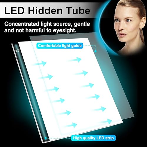 GEMITTO A3 Tablette Lumineuse, LED Table à Dessin Ultra Mince Portable Copie Board Écriture, Stepless Dimming avec Câble USB, pour Esquisse ,Dessin au diamant, Broderie Animation -40x33.5x0.5cm - Nail Gallerys