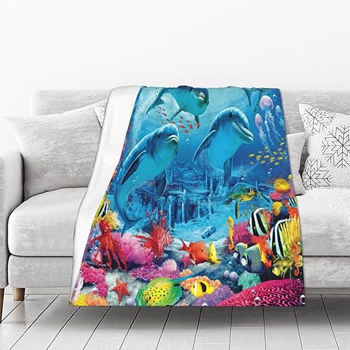 NPCEED Couverture dauphin - 150 x 200 cm - En flanelle avec animaux marins - Pour enfants garçons et filles - Couverture polaire - Motif : océan - Vie marine - Couverture douillette - 150 x 200 cm - A - Nail Gallerys