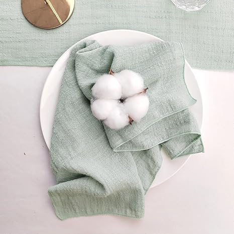 SEYUMI 10 pièces Vert Sauge Gaze crêpe Tissu Serviettes Pack Pur Coton Tissu 40x40cm décor de Mariage Usage Quotidien dîner torchon - Nail Gallerys