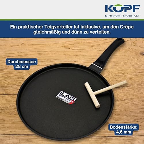 Kopf Crêpière Marra (fonte d'aluminium, 28 cm, revêtement ILAG, induction) y compris épandeur de pâte - Nail Gallerys