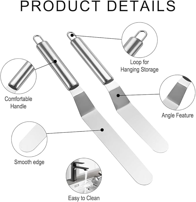 Heanvmyss Spatule Patisserie Anglées,2 Pièces Spatule Cuisine,Spatule Coudée en Acier Inoxydable,Spatule à Gâteau pour Cuisine,Glaçage,Cupcakes(10/12 Pouce) - Nail Gallerys