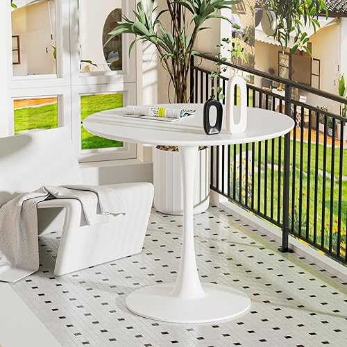 qorkhogr Table de salle à manger ronde blanche de 80 cm, table de salle à manger moderne en forme de tulipe avec piédestal, table de bistrot pour 4 personnes, table de cuisine pour cuisine, salon, - Nail Gallerys