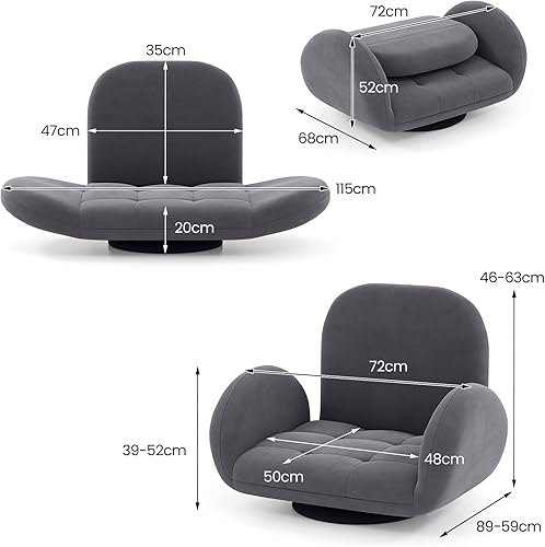 GOPLUS Chaise de Sol Pivotant, Chaise de Jeu Pliable avec Dossier Ajustable à 3 Positions et Accoudoirs Réglables à 5 Positions, Fauteuil pour Télévision, Lecture et Jeux, Gris - Nail Gallerys