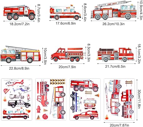 4 Pièces Stickers Muraux Camion De Pompiers, Jeux Muraux Camion, Décoration à Suspendre en Forme De Camion De Pompier, Mural Transport Voitures, Pompiers pour Voiture pour Chambres à Coucher - Nail Gallerys