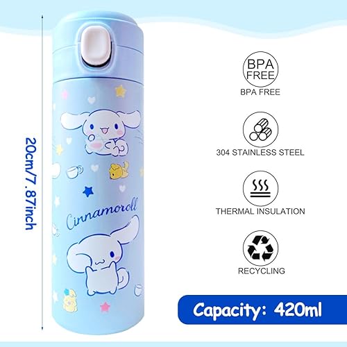Cinnamoroll Bouteille Isotherme pour Enfant Bouteille d'eau Isotherme bouteille d'eau sans BPA Bouteille d'eau en Acier Inoxydable Bouteille Isotherme Double Paroi Thermos en Acier Inox - B - Nail Gallerys