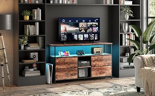 MINGZHE Meuble TV rétro, support multimédia, support TV avec tiroirs, centre de divertissement, console multimédia, meuble TV pour salon, rétro, marron, 137 x 30 x 78 cm - Nail Gallerys