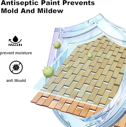 Tapis de douche antidérapant en bambou pour intérieur/extérieur, douche, baignoire, camping, cuisine, sauna, accessoire de salle de bain en bois - Nail Gallerys