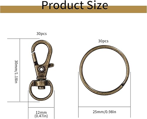 30 Pièces Fermoirs Mousquetons Pivotants, Mousqueton Pivotant Porte Cléf, Crochets Pivotant avec Rotatif à Anneaux en D Porte Clefs, Porte-clés Homard pour Bricolage, Sacs, Artisanat - Nail Gallerys