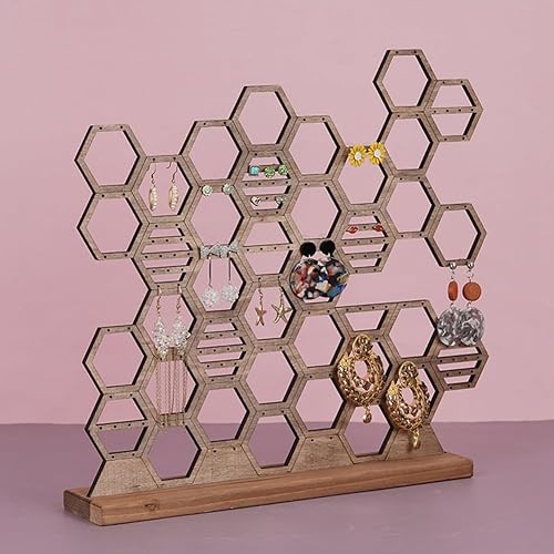 Ziiyoilh Support de Boucles d'oreilles Suspendu Marron Foncé, Support de Boucles d'oreilles en Nid d'abeille, Support à, Ruche en Bois, Présentoir de, Organisateur - Nail Gallerys