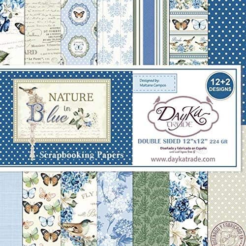 Dayka Trade Kit de 14 papiers Scrap Collection Nature in Blue 30 x 30 cm - Nail Gallerys