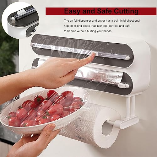 3 in 1 Derouleur Film Alimentaire avec Porte Sopalin Cuisine,Magnétique Distributeur Papier Aluminium et Film,avec Porte-Serviettes en Papier et Coupe-Papier - Nail Gallerys