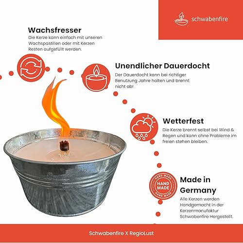 Schwabenfire RegioLust - Bougie d'extérieur XXL - Boule de feu de 30 cm - Réutilisable - Grande bougie pour l'extérieur - Cadeau d'anniversaire pour femme - Grande bougie d'extérieur - Nail Gallerys