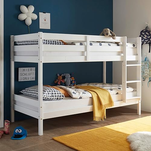 Moritz Lit Superposé Moderne 90 x 200 cm Pour Enfants, Peu Encombrant, Bois De Pin Blanc Massif, Blanc, 97 x 140 x 207 cm - Nail Gallerys