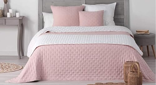 KGS Couvre Lit Matelassé Réversible - 220 x 240 cm- 100% Polyester – Mellow Chic (Rose Blanc) - Nail Gallerys