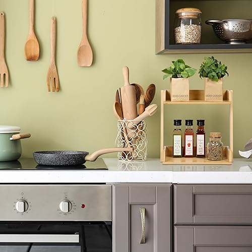 Relaxdays Ètagère à épices, 2 étages, en Bambou, HxLxP : 27 x 27,5 x 16 cm, Support à Condiments, pour Cuisine, Nature - Nail Gallerys