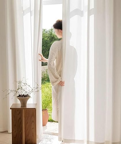Homxi 2 Panneaux Rideaux Semi Occultant Fenetre Salon Adulte,2 x 96W x 138H CM,Rideau de Salon Blanc Couleur Unie Rideaux a Oeillet - Nail Gallerys