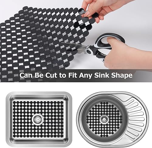 HYEIOL Tapis D'évier de Cuisine, Lot de 2 Tapis de Protection pour Évier en PVC Découpable avec Ciseaux, Tapis D'évier de Cuisine pour Éviers en Céramique/Acier Inoxydable, 30 x 40cm,Noir - Nail Gallerys
